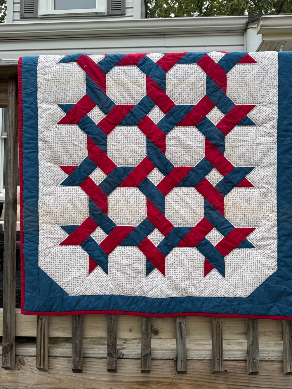 Handmade Red & Blue Patchwork Quilt - Classic Home Bedding